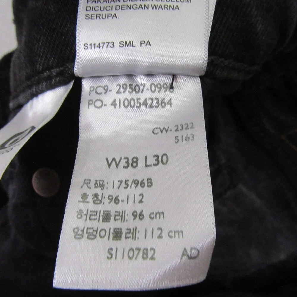 Levi's Mens Premium 502 Straight Leg Jeans 38 x‎ 30 Dark Black Stretch Red